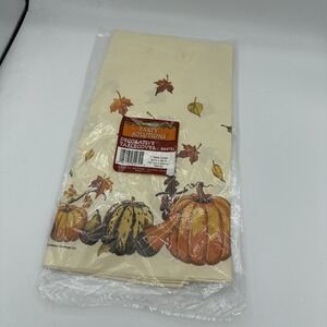 Vintage Gibson Greetings Fall Autumn Leaves Paper TableCloth Cover 54x96 Gourds